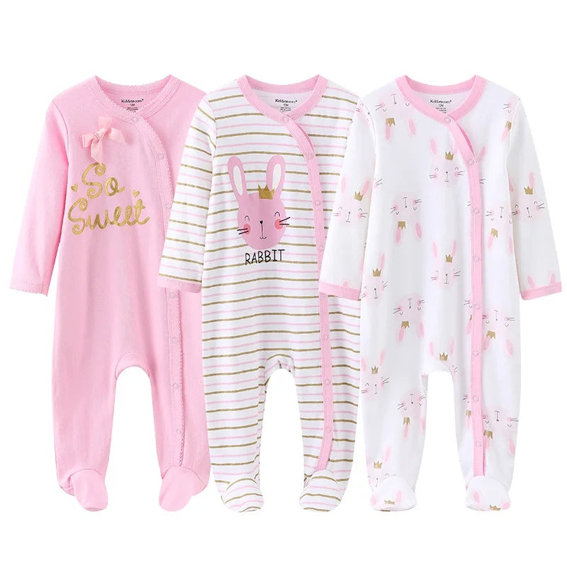 1/3Pieces Baby Girl Clothes Sets Cotton Baby Boy Clothes Solid Color Newborn Romper Print Long Sleeve Cartoon Autumn Spring