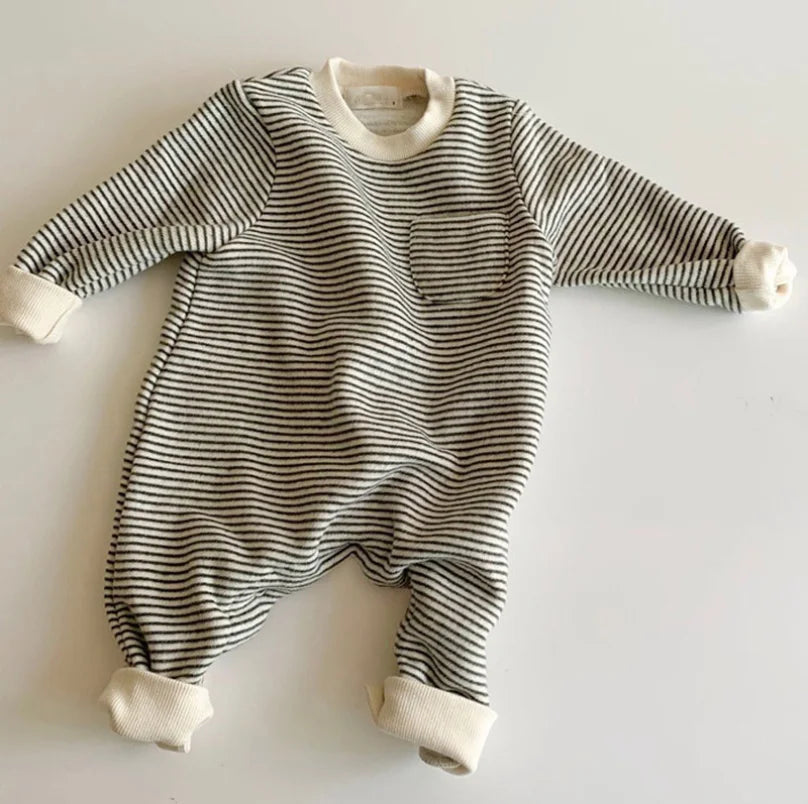 0-24M Baby Girls Boys Romper Warm Autumn Long Sleeve Thick Lining Jumpsuits Winter Clothing Outfits