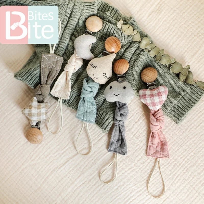 Baby Pacifier Chain Elephant Wooden Clip Geometric Crochet Beads Bag Wood Teether Tiny Rod Dummy Clips Baby Pacifier Holder