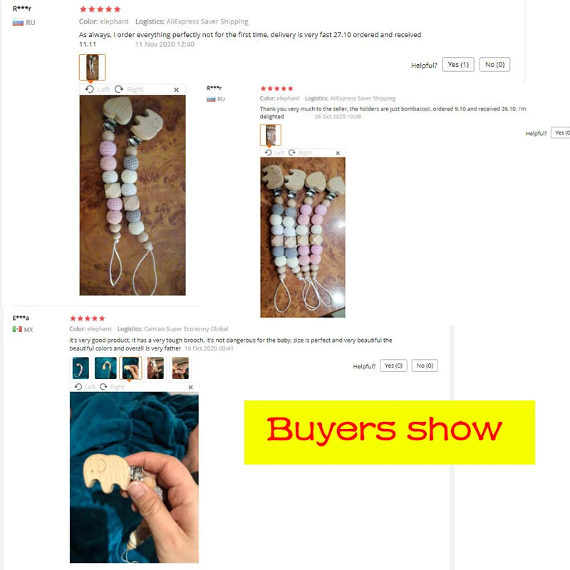 Baby Pacifier Chain Elephant Wooden Clip Geometric Crochet Beads Bag Wood Teether Tiny Rod Dummy Clips Baby Pacifier Holder