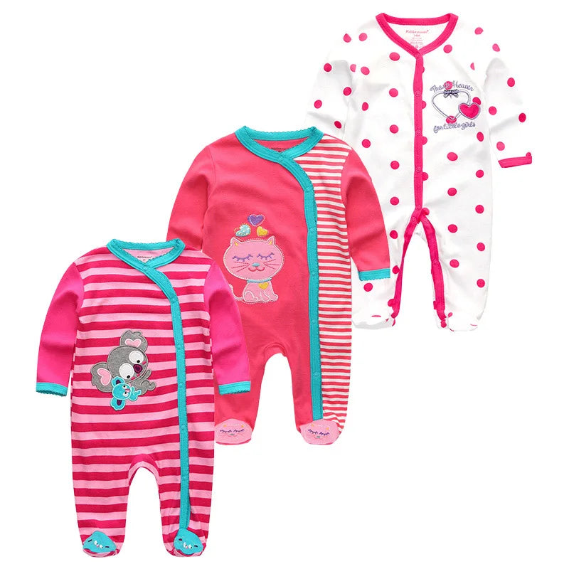 1/3Pieces Baby Girl Clothes Sets Cotton Baby Boy Clothes Solid Color Newborn Romper Print Long Sleeve Cartoon Autumn Spring