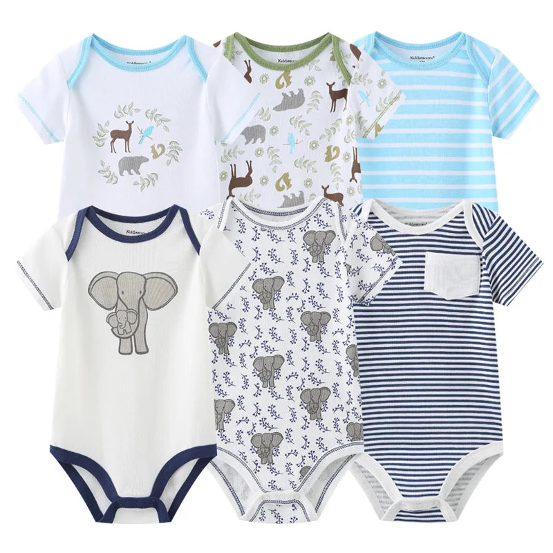 6PCS Newborn Girls Baby Clothing Solid Cotton Baby Boy Clothes Short Sleeve Bodysuits Baby Girl Clothes Print Roupas de bebe