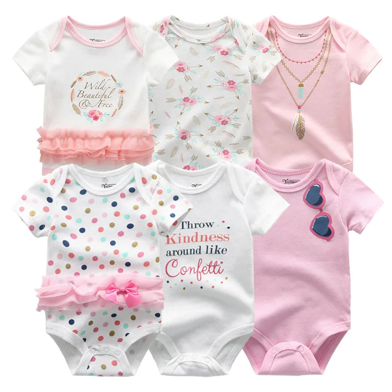 6PCS Newborn Girls Baby Clothing Solid Cotton Baby Boy Clothes Short Sleeve Bodysuits Baby Girl Clothes Print Roupas de bebe