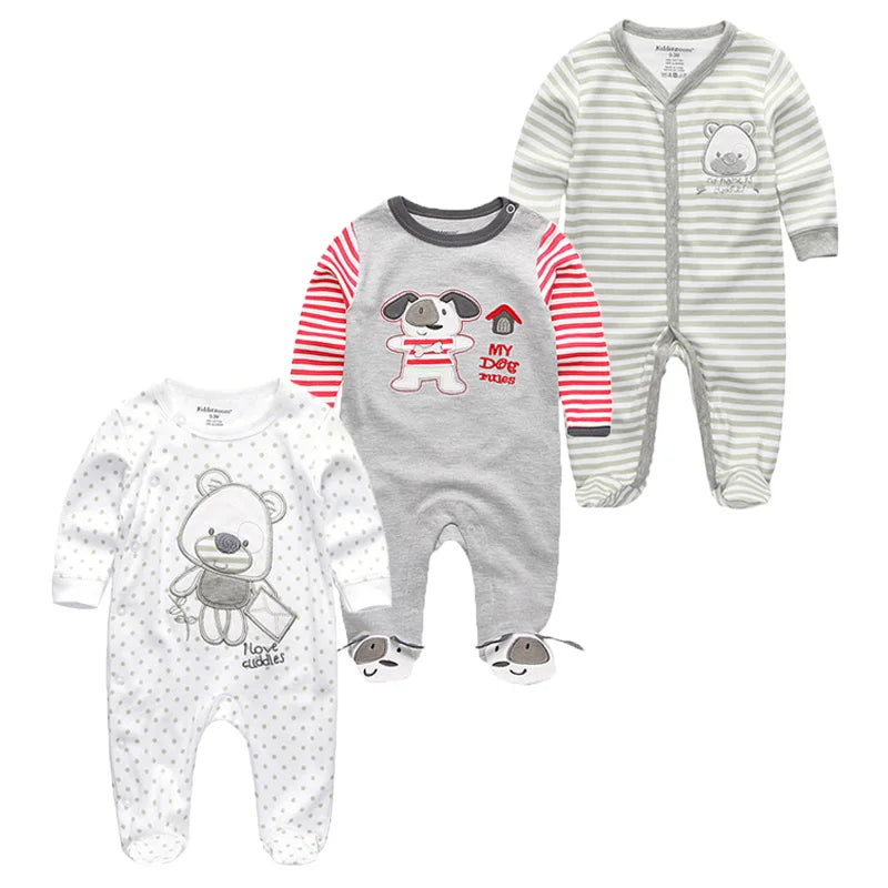 1/3Pieces Baby Girl Clothes Sets Cotton Baby Boy Clothes Solid Color Newborn Romper Print Long Sleeve Cartoon Autumn Spring