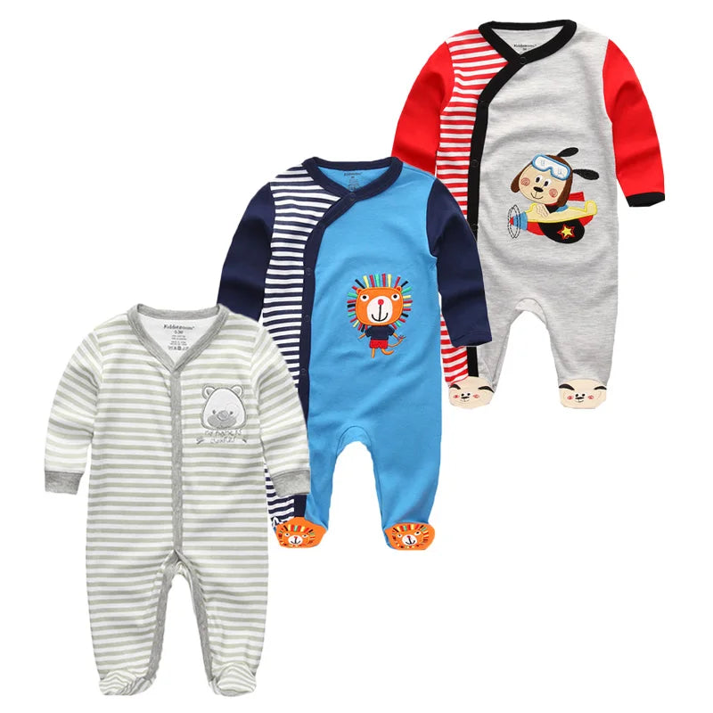 1/3Pieces Baby Girl Clothes Sets Cotton Baby Boy Clothes Solid Color Newborn Romper Print Long Sleeve Cartoon Autumn Spring
