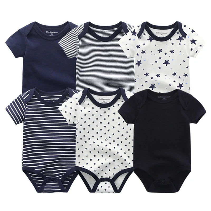 6PCS Newborn Girls Baby Clothing Solid Cotton Baby Boy Clothes Short Sleeve Bodysuits Baby Girl Clothes Print Roupas de bebe