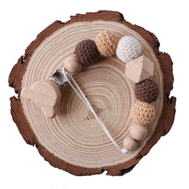Baby Pacifier Chain Elephant Wooden Clip Geometric Crochet Beads Bag Wood Teether Tiny Rod Dummy Clips Baby Pacifier Holder