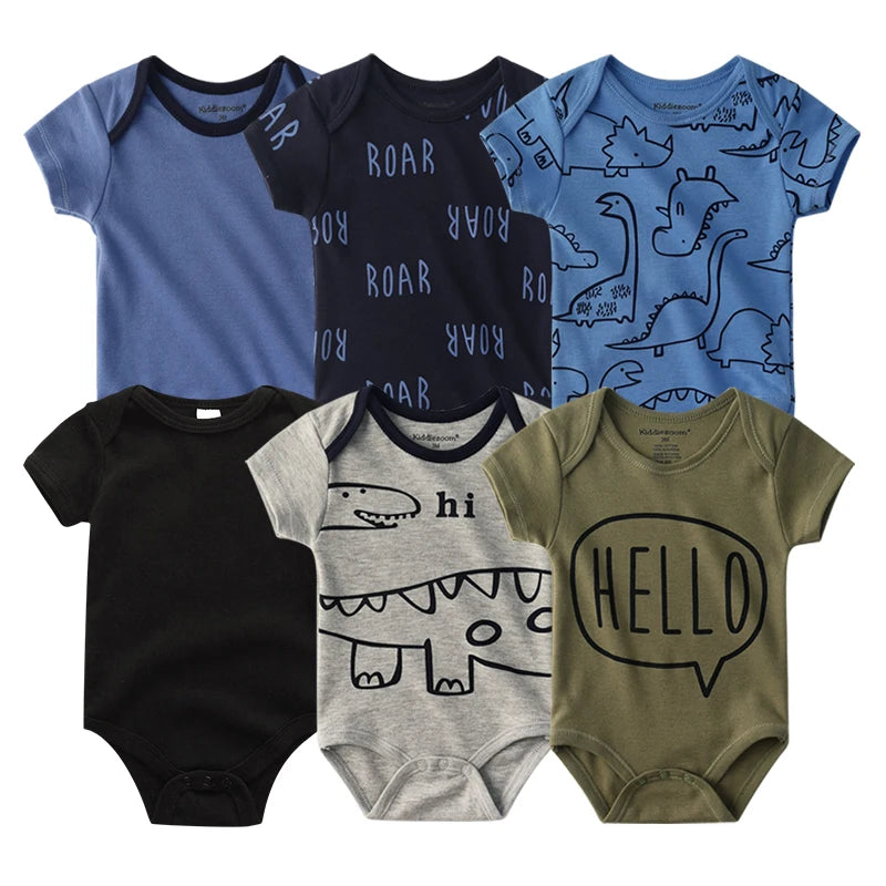 6PCS Newborn Girls Baby Clothing Solid Cotton Baby Boy Clothes Short Sleeve Bodysuits Baby Girl Clothes Print Roupas de bebe