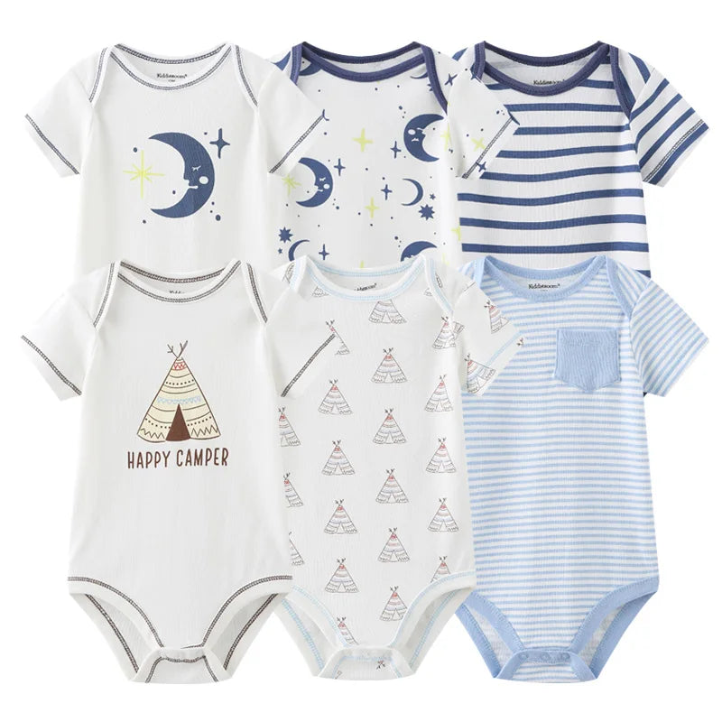 6PCS Newborn Girls Baby Clothing Solid Cotton Baby Boy Clothes Short Sleeve Bodysuits Baby Girl Clothes Print Roupas de bebe