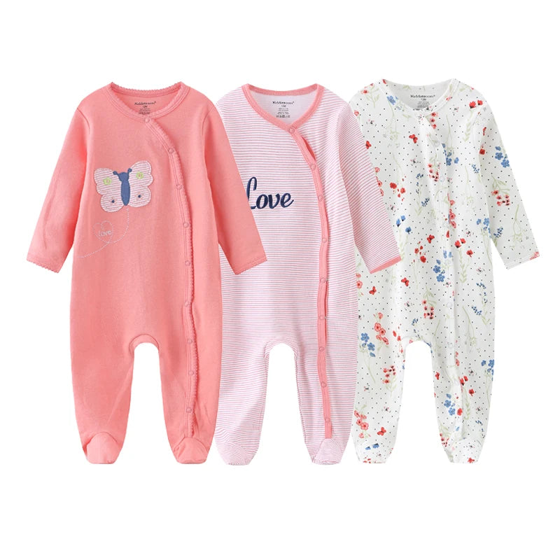 1/3Pieces Baby Girl Clothes Sets Cotton Baby Boy Clothes Solid Color Newborn Romper Print Long Sleeve Cartoon Autumn Spring