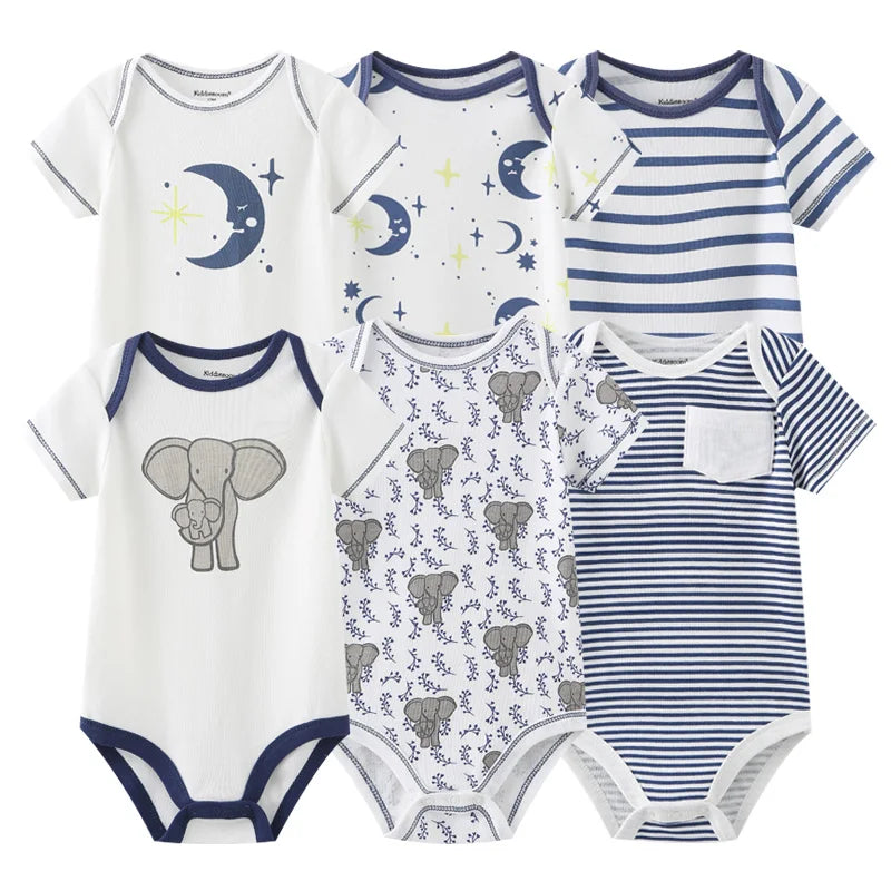 6PCS Newborn Girls Baby Clothing Solid Cotton Baby Boy Clothes Short Sleeve Bodysuits Baby Girl Clothes Print Roupas de bebe