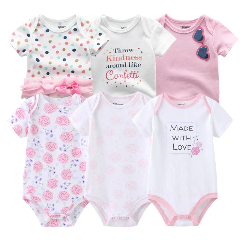 6PCS Newborn Girls Baby Clothing Solid Cotton Baby Boy Clothes Short Sleeve Bodysuits Baby Girl Clothes Print Roupas de bebe