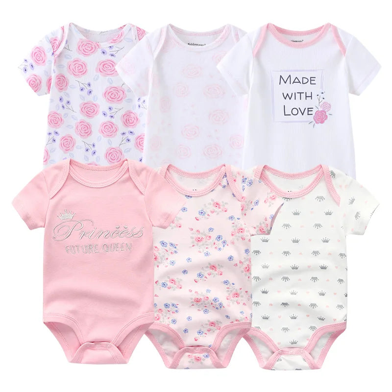 6PCS Newborn Girls Baby Clothing Solid Cotton Baby Boy Clothes Short Sleeve Bodysuits Baby Girl Clothes Print Roupas de bebe