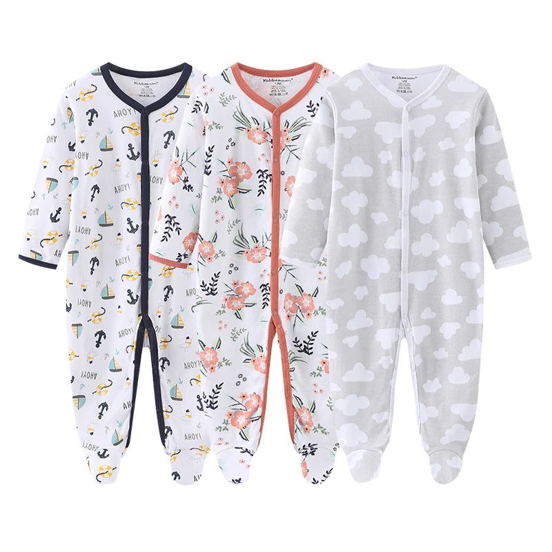 1/3Pieces Baby Girl Clothes Sets Cotton Baby Boy Clothes Solid Color Newborn Romper Print Long Sleeve Cartoon Autumn Spring