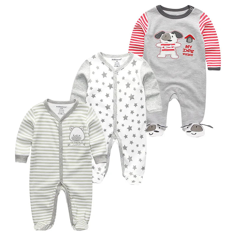 1/3Pieces Baby Girl Clothes Sets Cotton Baby Boy Clothes Solid Color Newborn Romper Print Long Sleeve Cartoon Autumn Spring