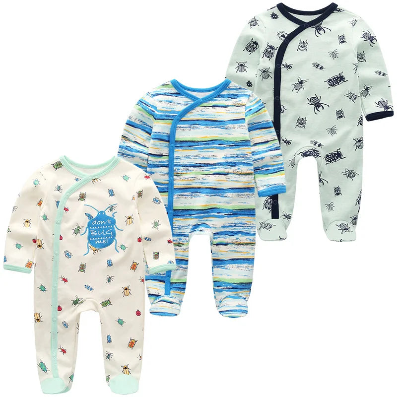 1/3Pieces Baby Girl Clothes Sets Cotton Baby Boy Clothes Solid Color Newborn Romper Print Long Sleeve Cartoon Autumn Spring