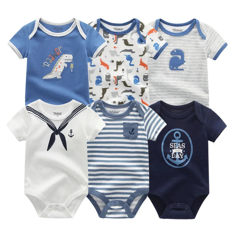 6PCS Newborn Girls Baby Clothing Solid Cotton Baby Boy Clothes Short Sleeve Bodysuits Baby Girl Clothes Print Roupas de bebe