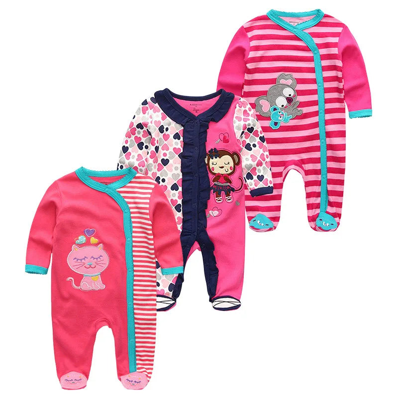 1/3Pieces Baby Girl Clothes Sets Cotton Baby Boy Clothes Solid Color Newborn Romper Print Long Sleeve Cartoon Autumn Spring