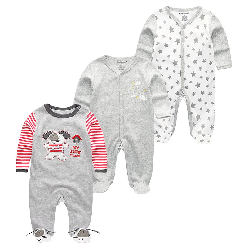 1/3Pieces Baby Girl Clothes Sets Cotton Baby Boy Clothes Solid Color Newborn Romper Print Long Sleeve Cartoon Autumn Spring