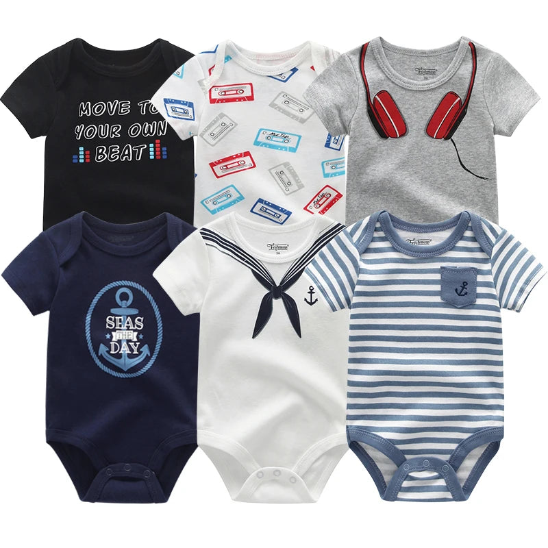 6PCS Newborn Girls Baby Clothing Solid Cotton Baby Boy Clothes Short Sleeve Bodysuits Baby Girl Clothes Print Roupas de bebe