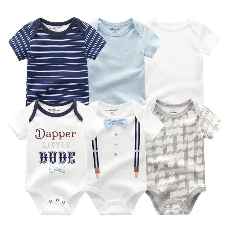 6PCS Newborn Girls Baby Clothing Solid Cotton Baby Boy Clothes Short Sleeve Bodysuits Baby Girl Clothes Print Roupas de bebe