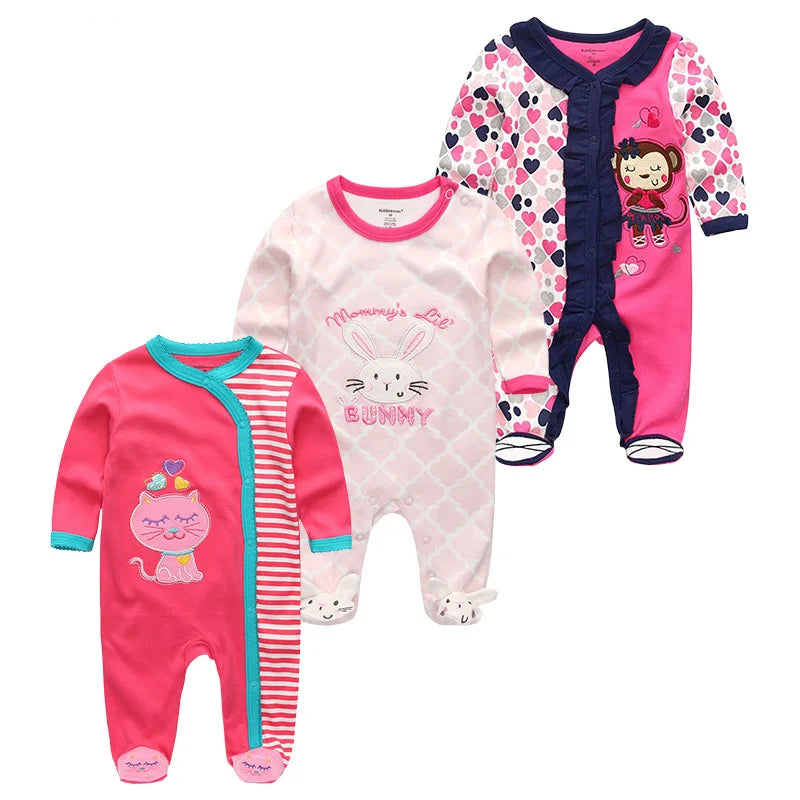 1/3Pieces Baby Girl Clothes Sets Cotton Baby Boy Clothes Solid Color Newborn Romper Print Long Sleeve Cartoon Autumn Spring