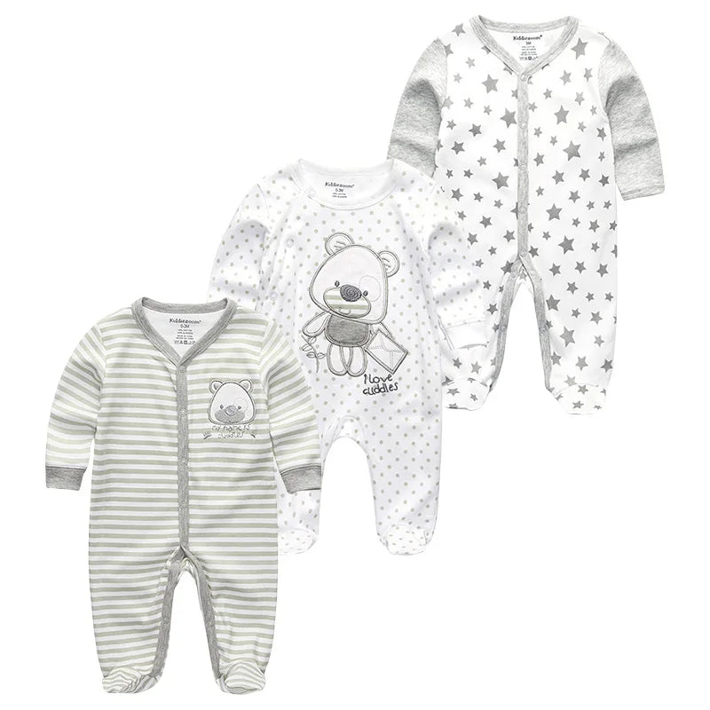 1/3Pieces Baby Girl Clothes Sets Cotton Baby Boy Clothes Solid Color Newborn Romper Print Long Sleeve Cartoon Autumn Spring