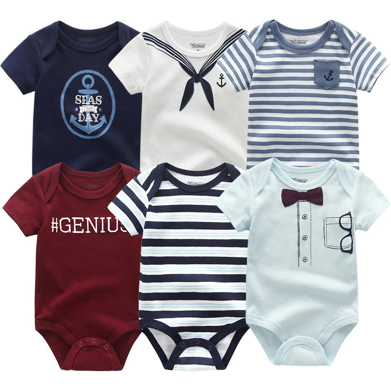 6PCS Newborn Girls Baby Clothing Solid Cotton Baby Boy Clothes Short Sleeve Bodysuits Baby Girl Clothes Print Roupas de bebe