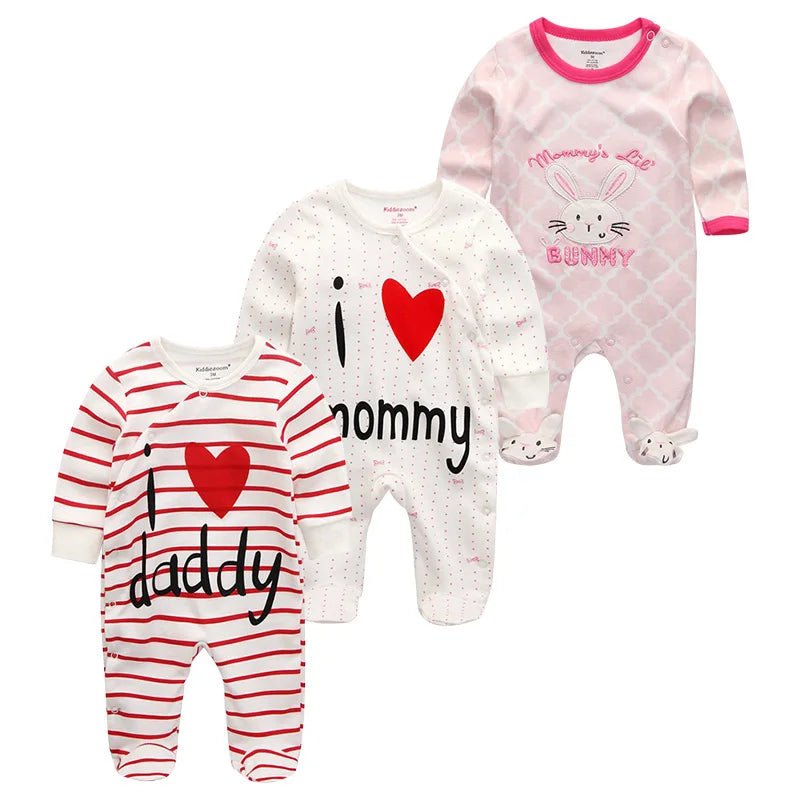 1/3Pieces Baby Girl Clothes Sets Cotton Baby Boy Clothes Solid Color Newborn Romper Print Long Sleeve Cartoon Autumn Spring