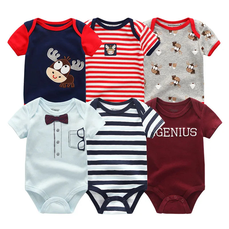 6PCS Newborn Girls Baby Clothing Solid Cotton Baby Boy Clothes Short Sleeve Bodysuits Baby Girl Clothes Print Roupas de bebe
