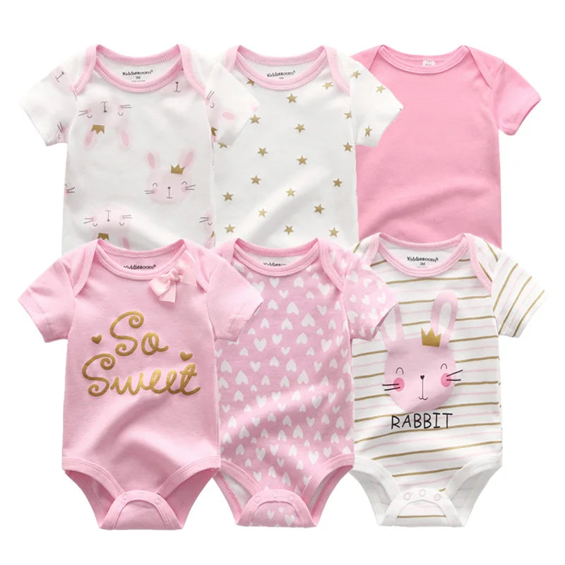6PCS Newborn Girls Baby Clothing Solid Cotton Baby Boy Clothes Short Sleeve Bodysuits Baby Girl Clothes Print Roupas de bebe