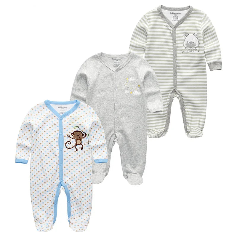 1/3Pieces Baby Girl Clothes Sets Cotton Baby Boy Clothes Solid Color Newborn Romper Print Long Sleeve Cartoon Autumn Spring