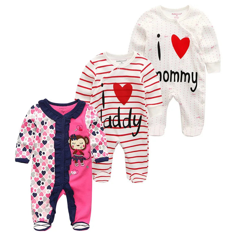 1/3Pieces Baby Girl Clothes Sets Cotton Baby Boy Clothes Solid Color Newborn Romper Print Long Sleeve Cartoon Autumn Spring