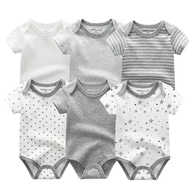 6PCS Newborn Girls Baby Clothing Solid Cotton Baby Boy Clothes Short Sleeve Bodysuits Baby Girl Clothes Print Roupas de bebe