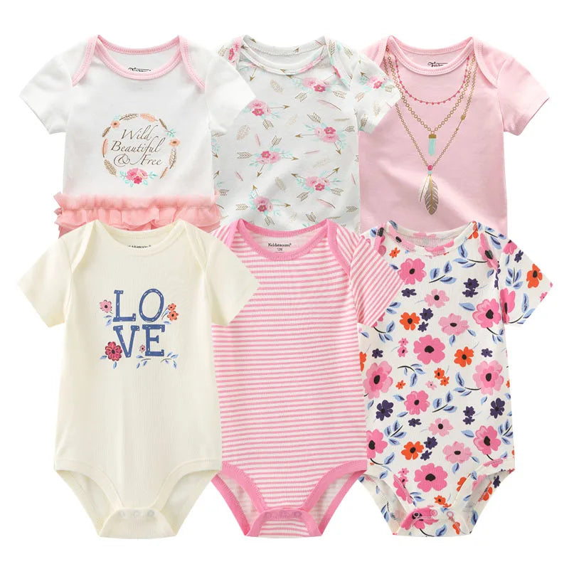 6PCS Newborn Girls Baby Clothing Solid Cotton Baby Boy Clothes Short Sleeve Bodysuits Baby Girl Clothes Print Roupas de bebe