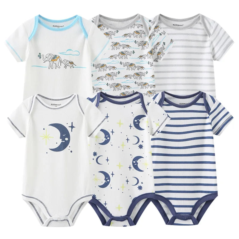 6PCS Newborn Girls Baby Clothing Solid Cotton Baby Boy Clothes Short Sleeve Bodysuits Baby Girl Clothes Print Roupas de bebe