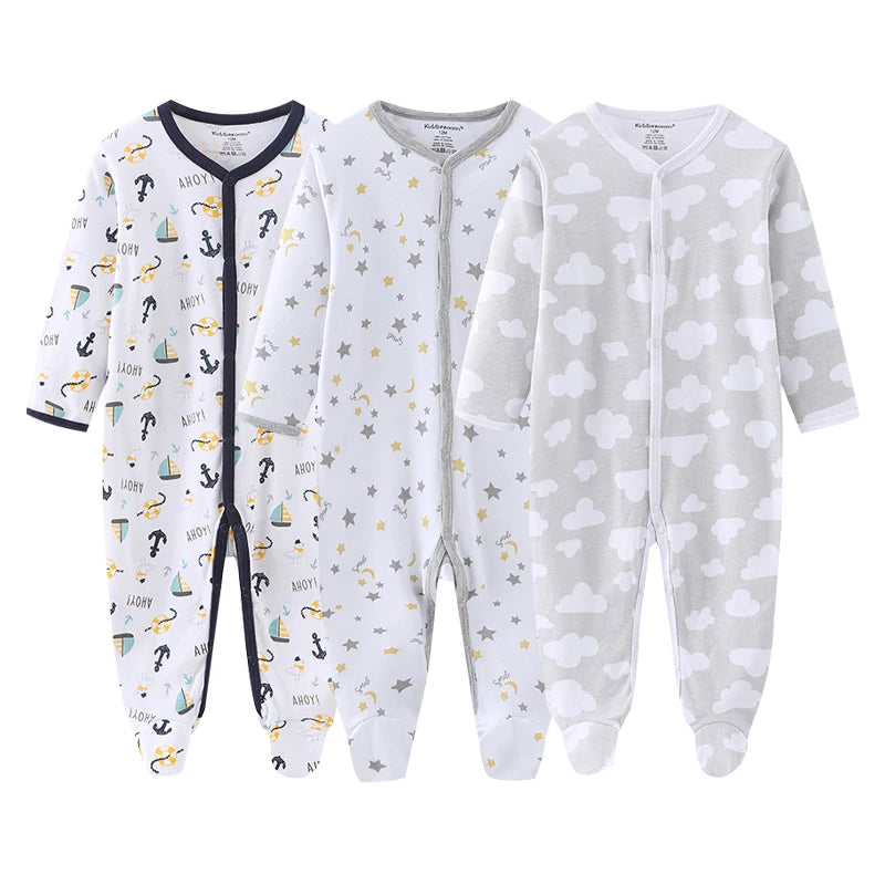 1/3Pieces Baby Girl Clothes Sets Cotton Baby Boy Clothes Solid Color Newborn Romper Print Long Sleeve Cartoon Autumn Spring