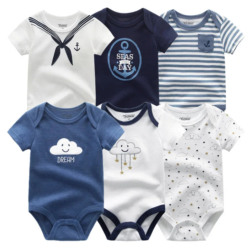 6PCS Newborn Girls Baby Clothing Solid Cotton Baby Boy Clothes Short Sleeve Bodysuits Baby Girl Clothes Print Roupas de bebe