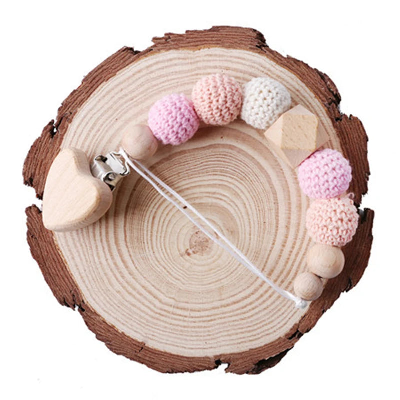 Baby Pacifier Chain Elephant Wooden Clip Geometric Crochet Beads Bag Wood Teether Tiny Rod Dummy Clips Baby Pacifier Holder