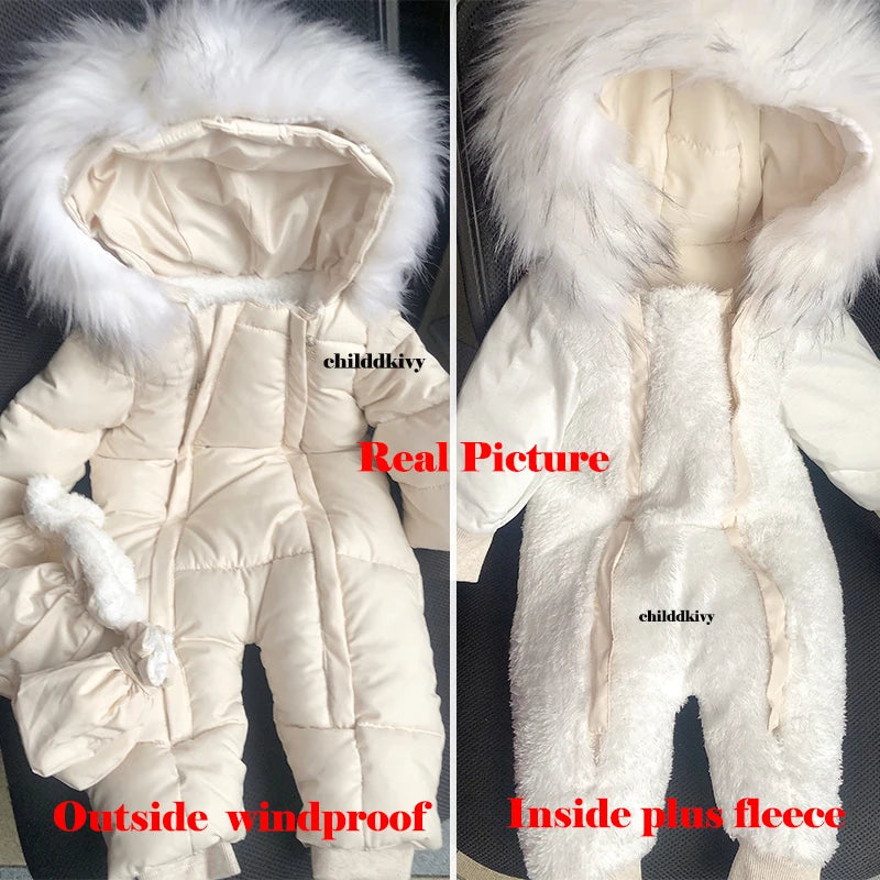 Winter Newborn Baby Girl Clothes Thicken Baby Romper With Gloves Warm Baby Jumpsuit Hooded Plus Velvet Children's Clothing 0-18M
