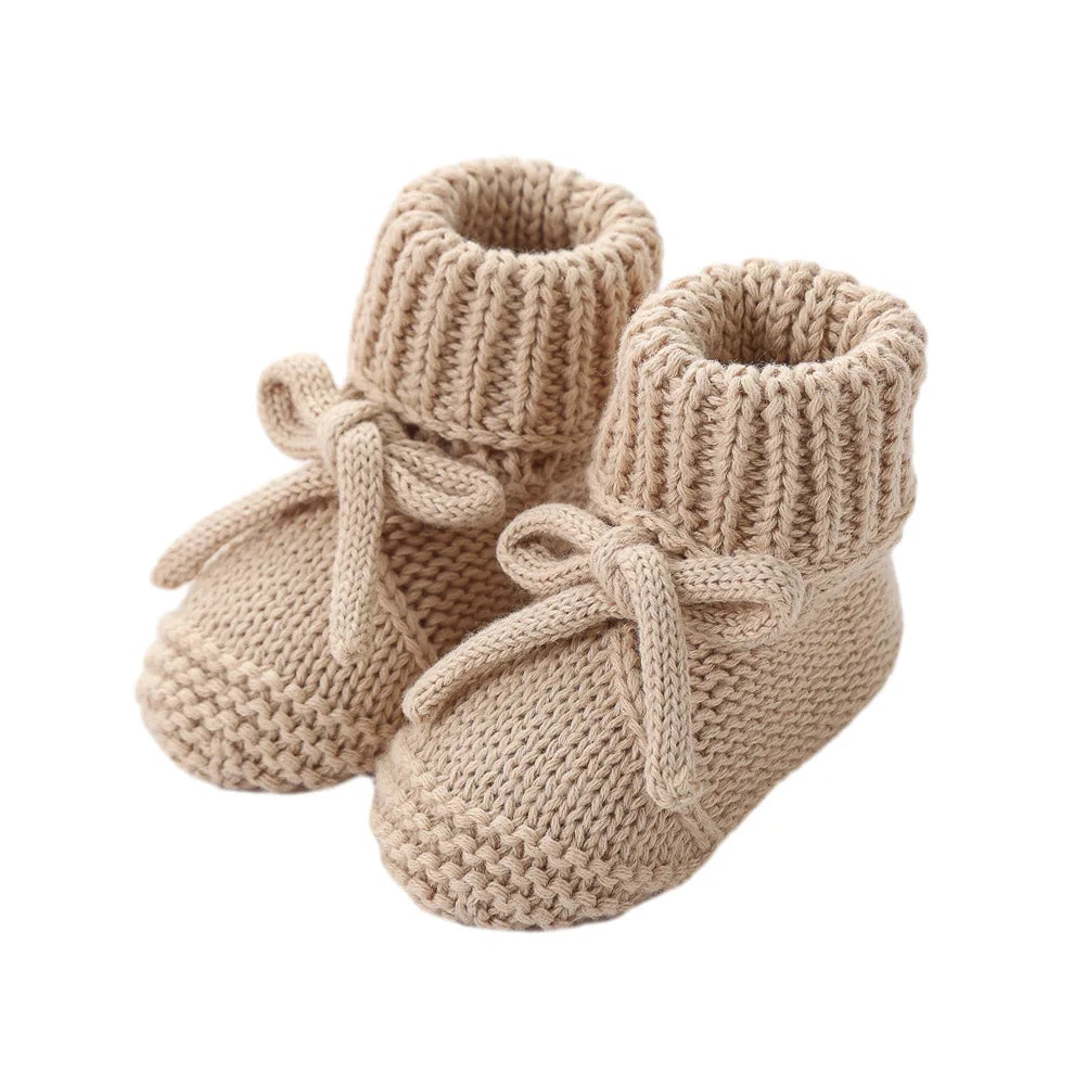 Newborn Baby Cute Bow Tie Knitted Walking Shoes Autumn Winter New Baby Soft Knitted Woolen Floor Crawling Socks for 0-12Months