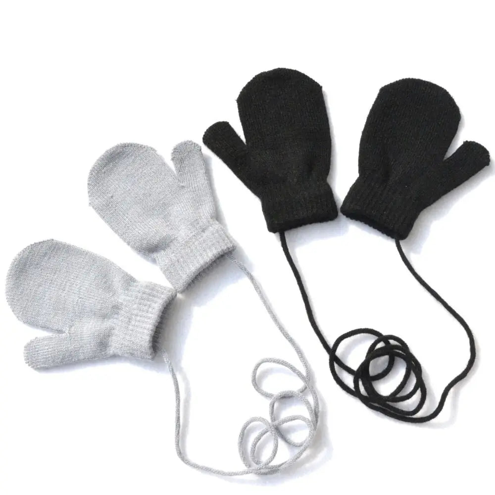 Winter Mittens Children Full Finger Gloves Warm Baby Gloves for 1-3Y Kids Hanging Neck Warm Gloves Newborn Baby Accessories
