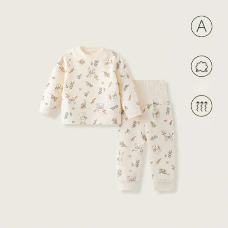 Stretchy A-Class Cotton Toddler Pajamas  Autumn High Waisted Baby Sleepwear for 1-3Y Boys Girls Infant Sleep Clothes