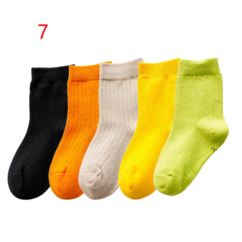 5Pair/lot New Children's Socks Solid Color Boys Girls Casual Socks