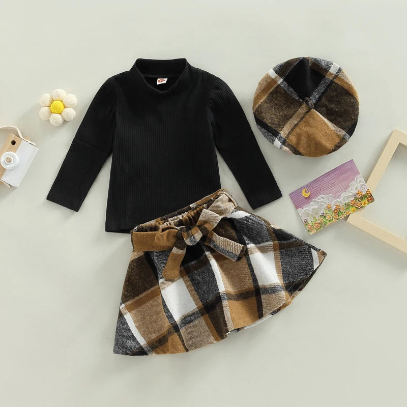 Plaid Skirt & Turtleneck Set
