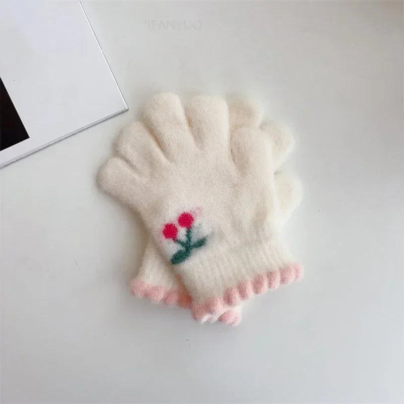 Korean Sweet Cherry Children Kids Warm Gloves Winter Windproof Thicken Boys Girls Kids Cycling Mittens Cute Fashion Baby Gloves