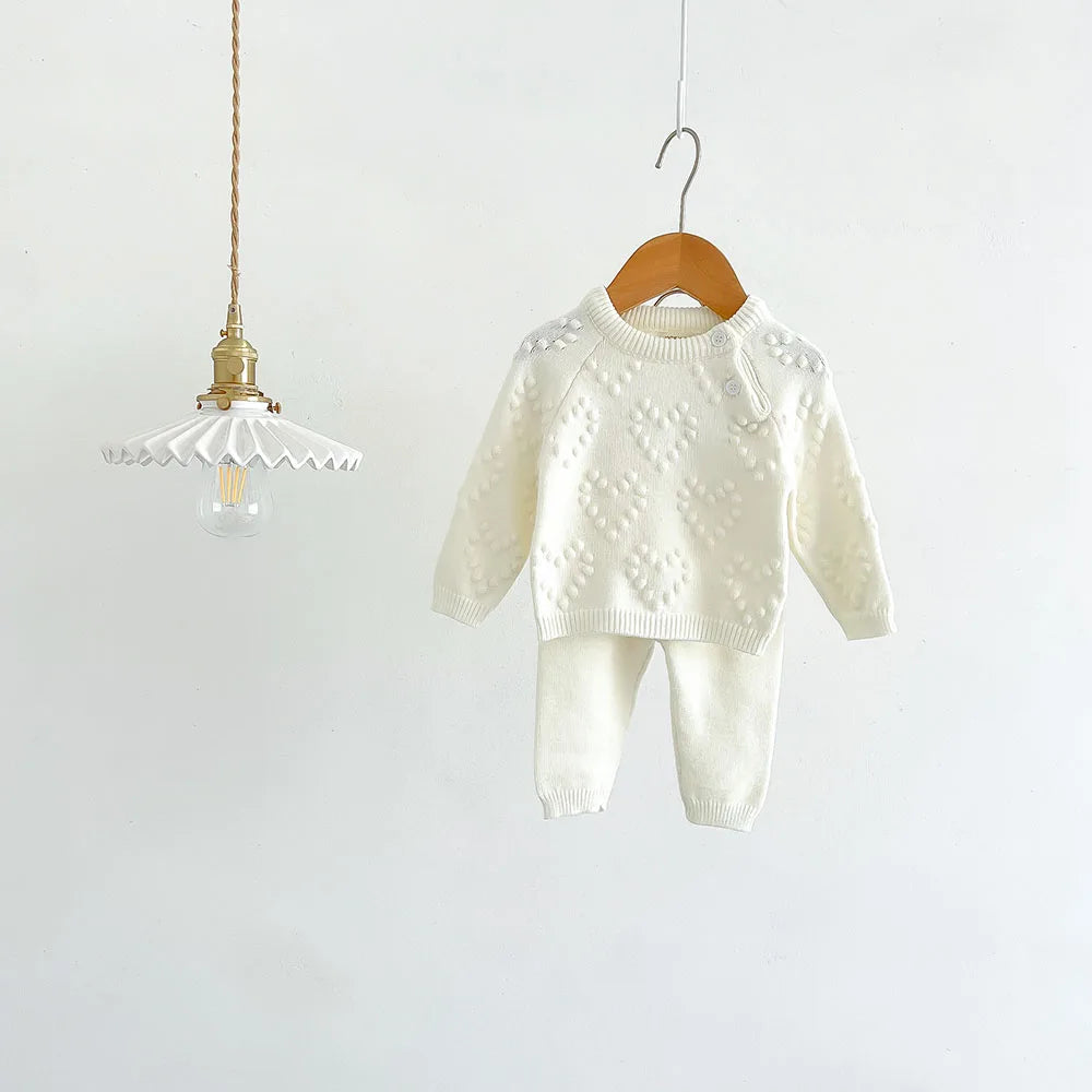 2Pcs Baby Girl Knitted Clothes Autumn Long Sleeve Sweater + Pant Toddler Boy Clothes Suit
