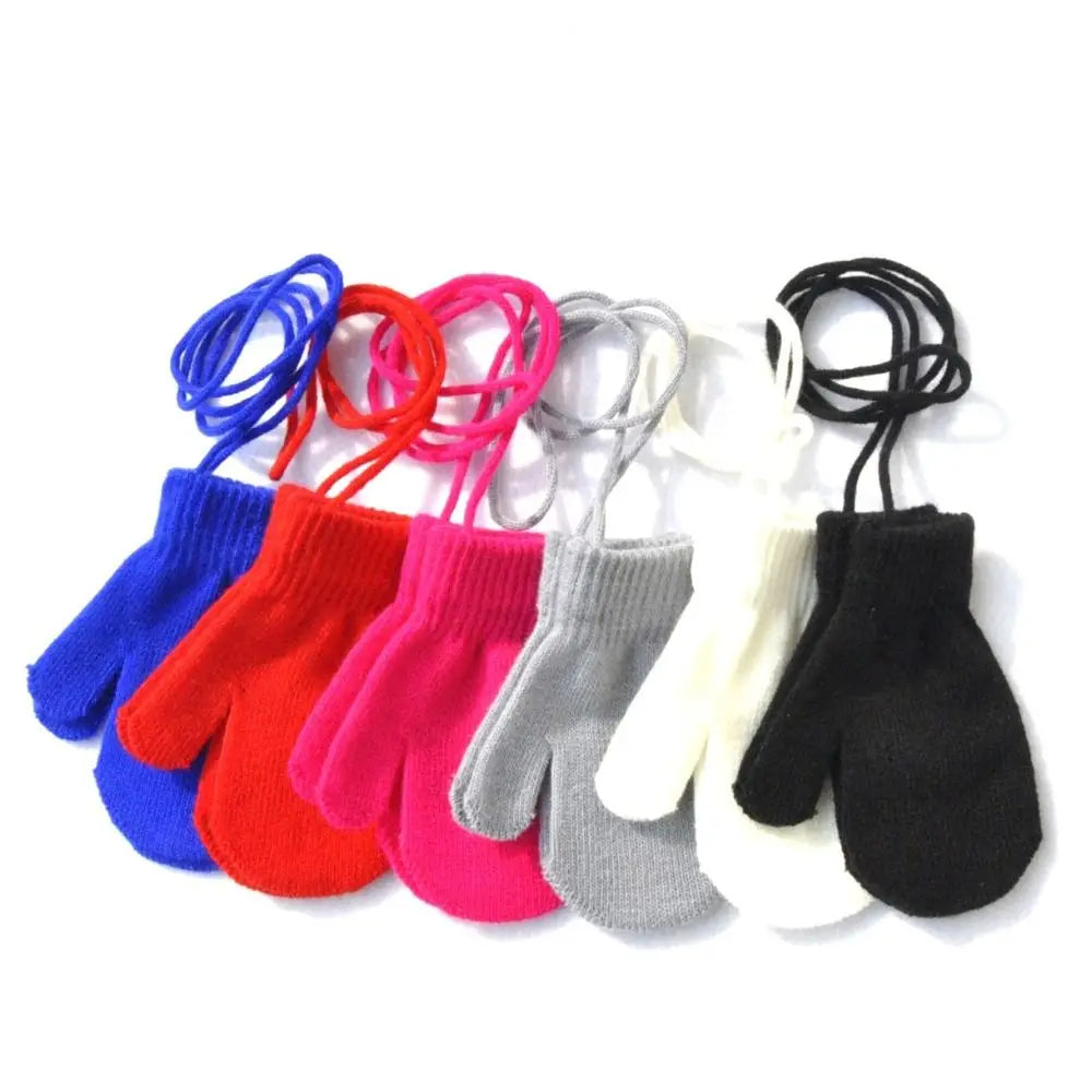 Winter Mittens Children Full Finger Gloves Warm Baby Gloves for 1-3Y Kids Hanging Neck Warm Gloves Newborn Baby Accessories