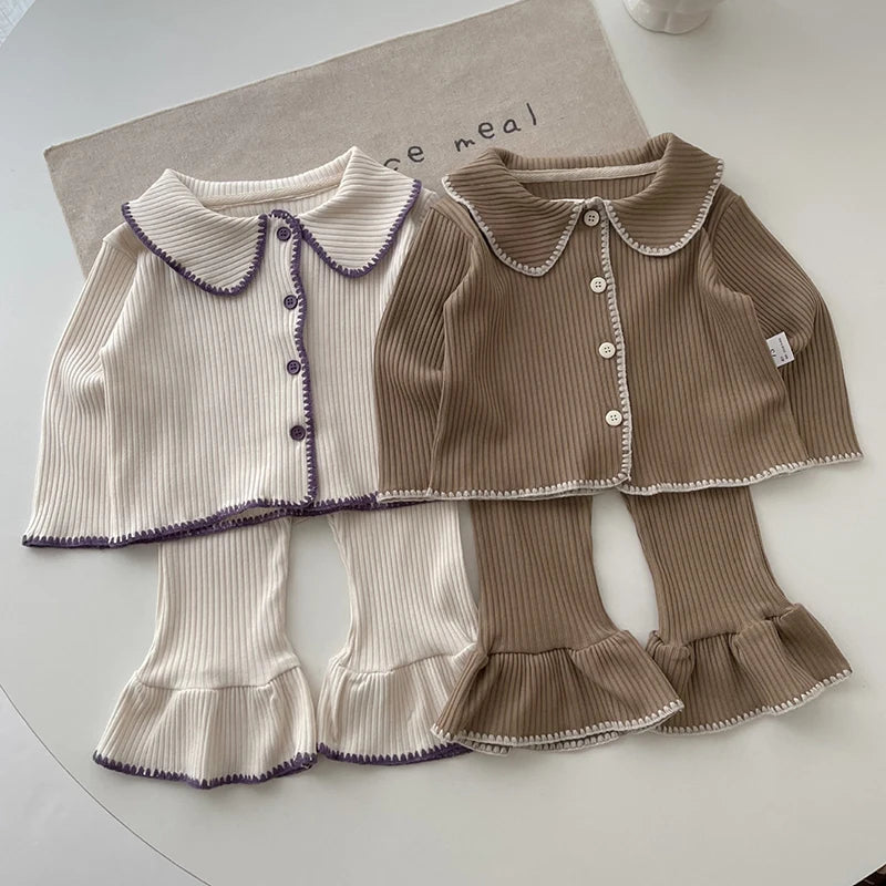 Kids Boys Girls Pajamas Set Children Sleepwear Pajamas Flared Pants Sets Long Sleeve Cotton Baby Clothes Spring Autumn Clothing
