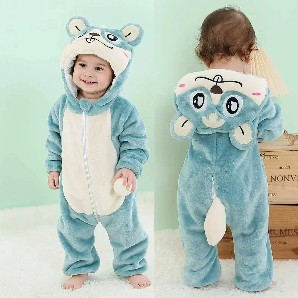 Newborn Kids Monkey Kigurumi Pajamas Winter Thick Baby Blanket Slppers Toddler Infant Clothes Hooded Animal Pyjamas Sleepwear